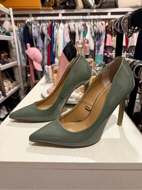 Express Sage Green Patent Pointed-Toe Stiletto Pumps